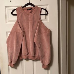 Pink corduroy cold shoulder sweater
